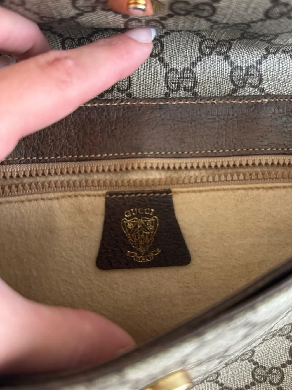 Gucci Beige Brown Monogram Crossbody with Green-Red Stripe - Picture 5 of 6